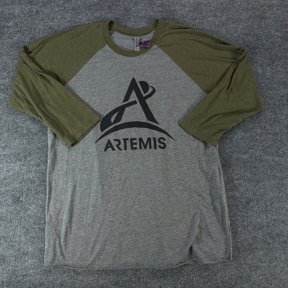 Next Level Artemis NASA Mission Raglan Shirt Mens XL Gray Olive Green Baseball